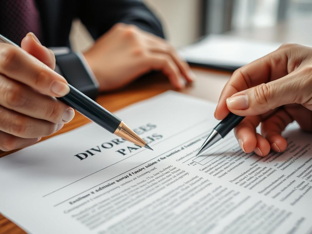 Divorce proceedings document with lawyer